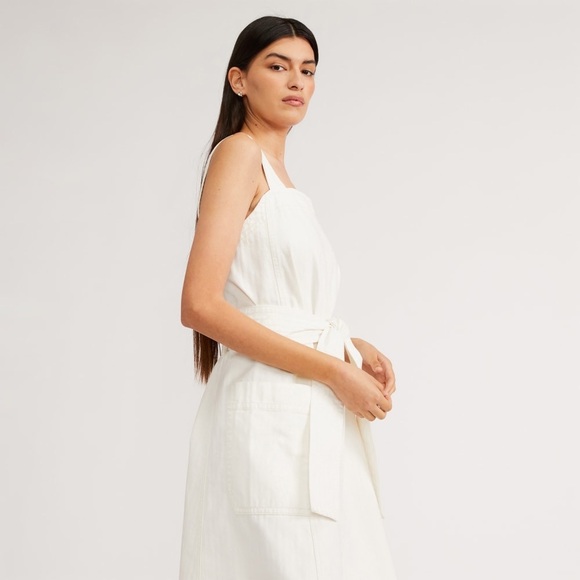 Everlane Cream/white Midi Dress with Belt. Organic cotton Herringbone dress - Picture 5 of 13
